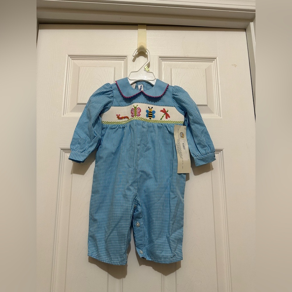 Vintage Silly Goose Blue Gingham Kids One Piece New with Tag